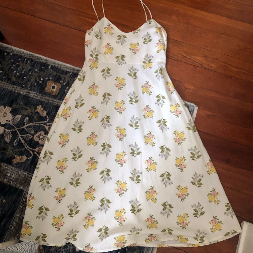 Zara White Cotton Dress with Floral Print